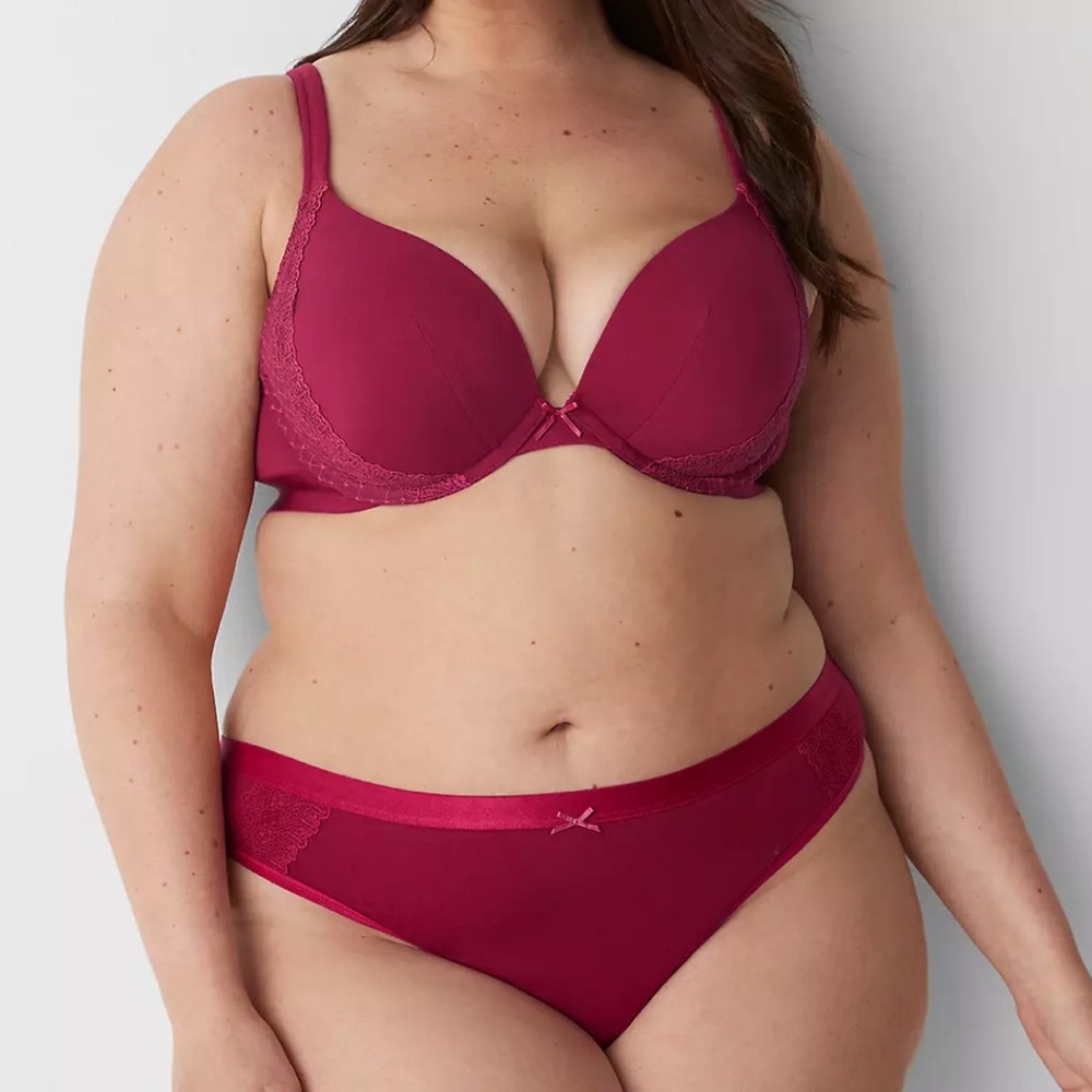 Cotton Thong With Lace Waist - Beet Red